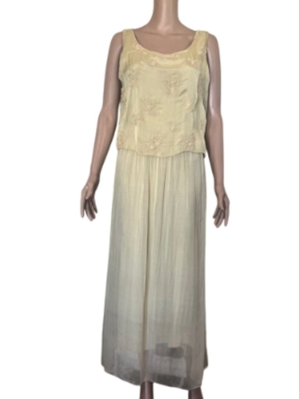 Baci Embroidered Light Yellow Maxi Sheer Boho Romantic Dress Style #76723 Size S